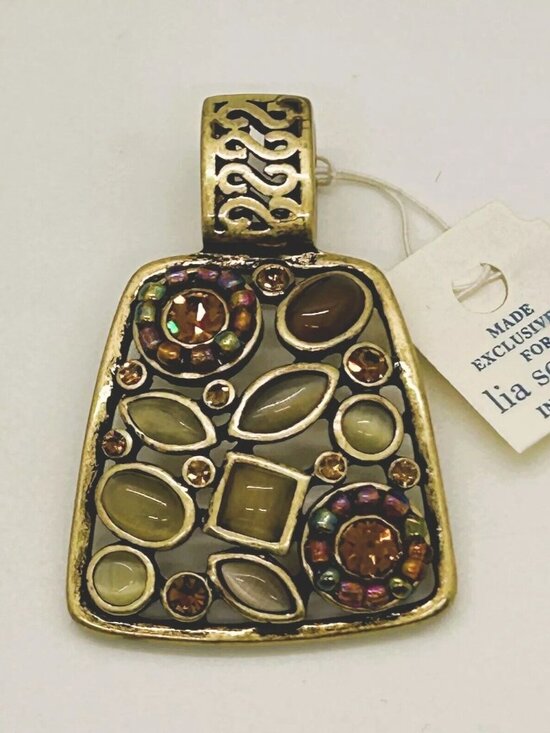 Lia Sophia Jewelry - Lia Sophia Gold-Tone Pendant With Cabochon Navette Rhinestones Brass-tone